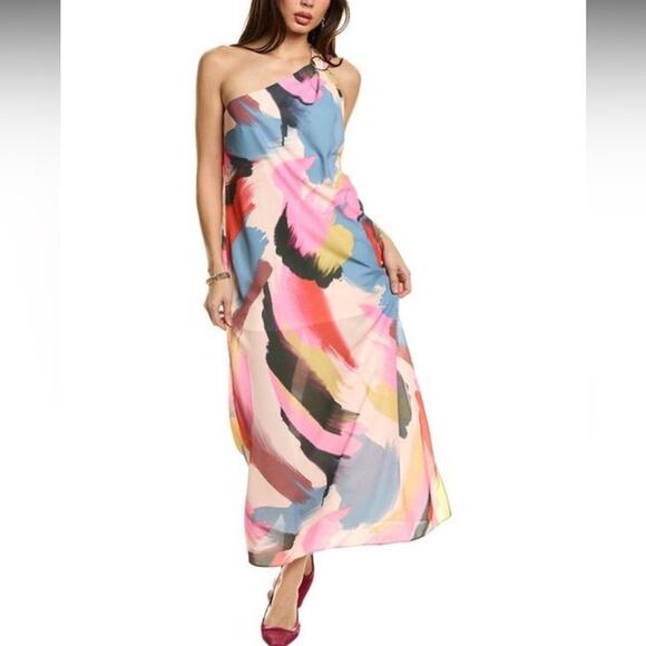 Laundry by Shelli Segal NWT One Shoulder Pink Animal Print Leopard Slip Dress 6 - Picture 1 of 12